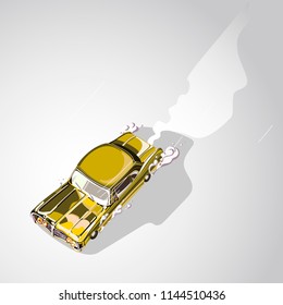 Retro sport car. Muscle car. Exhaust Vector illustration