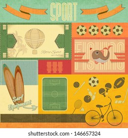 Retro Sport Card. Sport Items in Vintage Style. Vector Illustration.