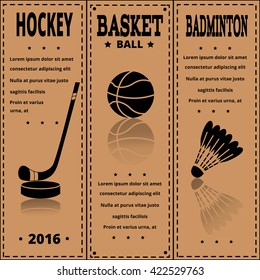 Retro Sport Card. Sports items on kraft paper. Set of Vintage Sport separate Labels.  Sport Items in Vintage Style. Vector illustration.