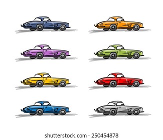 Retro sport cars, sketch for your design. Vector illustration