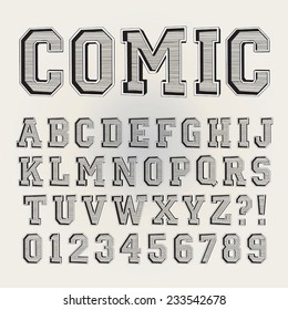 Retro Sport Comic Alphabet and Numbers, Eps 10 Vector Editable
