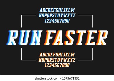 Retro Sport Font With Colorful Overlap Effect. Athletic Serif Alphabet, College Typeface. Vector Illustration.