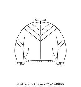 Chaqueta deportiva retro al estilo de los años 90. Ropa de la vieja escuela. Ilustración de doodle dibujada a mano por vectores aislados en fondo blanco. Nostalgia de los años 90. Perfecto para tarjetas, decoraciones, logotipo.