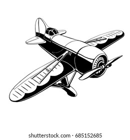 retro sport plane, vector illustration, isolated, black on white, logo, graphic, symbol