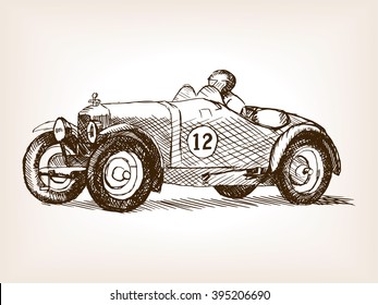 Retro Sport Race Car Vehicle Sketch Style Vector Illustration.