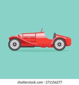 Retro Sport Racing Car Flat Style Icon. Vector Illustration.