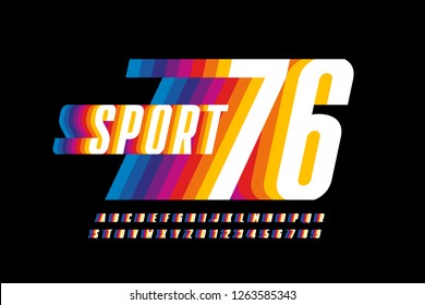 Retro sport style colorful font design, alphabet letters and numbers vector illustration