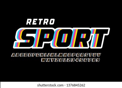 Retro sport style font design, alphabet letters and numbers vector illustration