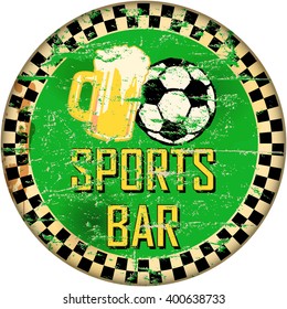 retro sports bar sign, soccer and beer, vector illustration