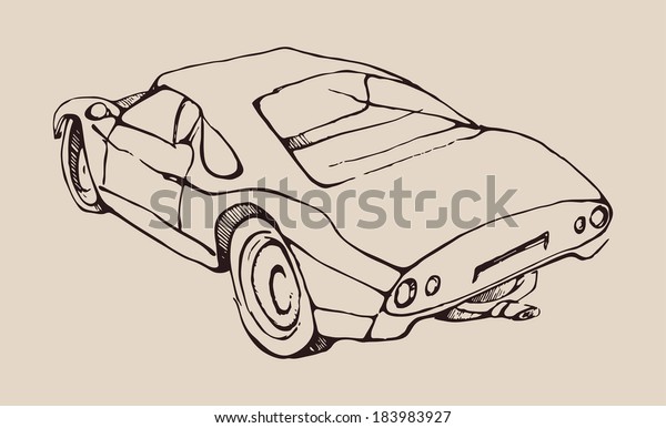 Retro Sports Car Illustration.\
Retro sports car sketch painted by hand.Vector\
illustration.