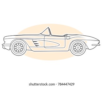 Retro sports car - vintage convertible, cabrio side view