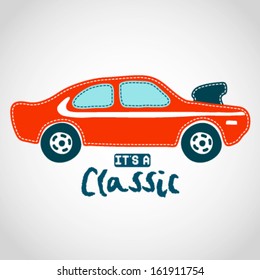 Retro sports car. Vintage illustration