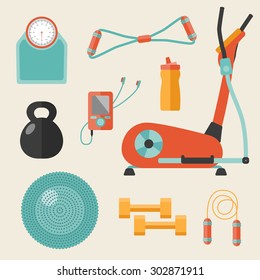 Retro sports and fitness icons set in flat style.vector illustration