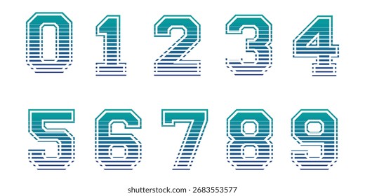 Retro Sports Numbers Vector Set - Athletic Varsity Digits with Striped Fill