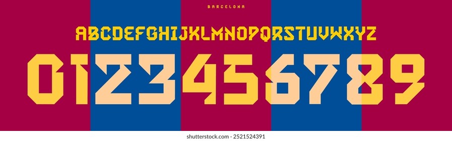 Retro sports typography, angular geometric display style, bold and powerful font for sports branding, jersey numbers, team merchandise. Vector typeset