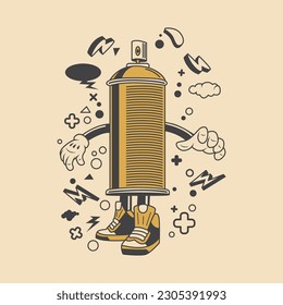 Retro Spray Can Cartoon Character Vector Illustration