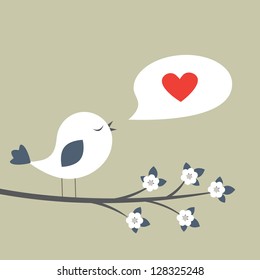  Retro spring card with cute bird