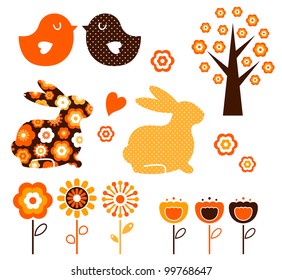 Retro spring easter design elements set ( vector )