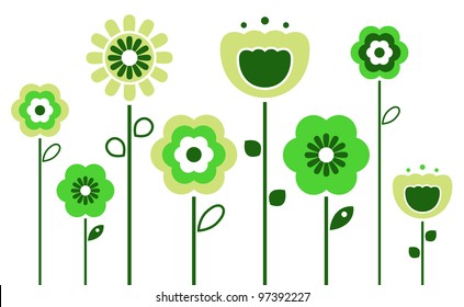 Retro spring flowers isolated on white