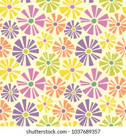 Retro Spring seamless pattern of cutout style daisies. Cheerful retro design for fabric, wallpaper, backgrounds and decor.