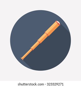 Retro spyglass flat round icon with long shadows.