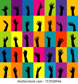 Retro square background with silhouettes of hands