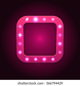 Retro square  banner with shining lights. Vector illustration.