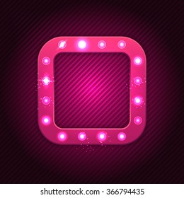 Retro square  banner with shining lights. Vector illustration.