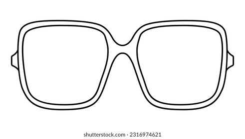 Retro Square frame glasses fashion accessory illustration. Sunglass front view for Men, women, unisex silhouette style, flat rim spectacles eyeglasses with lens sketch isolated on white background