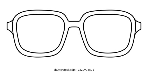 Retro Square frame glasses fashion accessory illustration. Sunglass front view for Men, women, unisex silhouette style, flat rim spectacles eyeglasses sketch outline isolated on white background