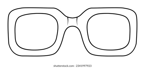 Retro Square frame glasses fashion accessory illustration. Sunglass front view for Men, women, unisex silhouette style, flat rim spectacles eyeglasses with lens sketch isolated on white background