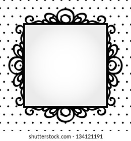 Retro square frame on polka dot background invitation or greeting card template, vector