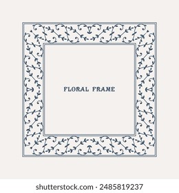 Retro square frame with traditional floral ornament. Filigree geometric design elements and ornamental page decoration