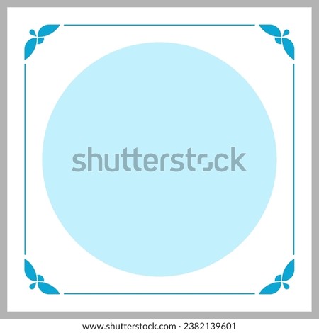 Retro square and round baby blue empty photo frame. Vector vintage tile or photographic portrait picture framing with a beautiful border