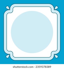 Retro square and round photo frame or tile. Blue vector vintage photographic portrait picture frame with a beautiful border