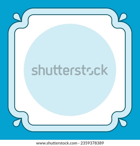 Retro square and round photo frame or tile. Blue vector vintage photographic portrait picture frame with a beautiful border