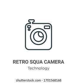 Retro squared camera outline vector icon. Thin line black retro squared camera icon, flat vector simple element illustration from editable technology concept isolated stroke on white background
