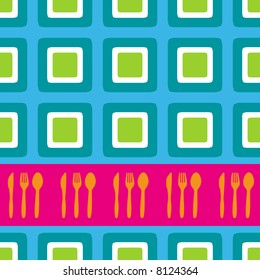 Retro squares background design with cutlery silhouette