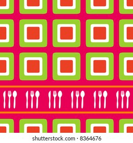 Retro squares background design with cutlery silhouette