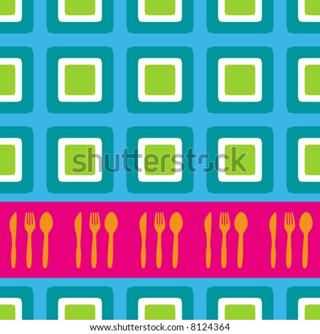 Retro squares background design with cutlery silhouette