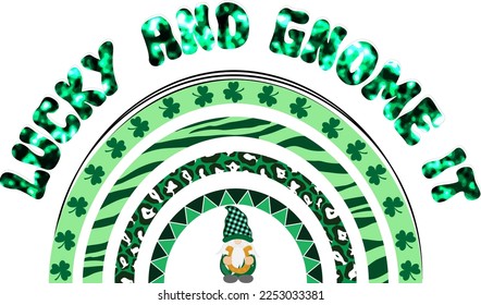 Retro St Patrick’s Day Lucky and gnome it.
It can be used on T-Shirt, labels, icons, Sweater, Jumper, Hoodie, Mug, Sticker,