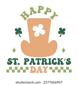 Retro St. Patricks Day Design with Classic Leprechaun Top Hat, Shamrock Typography