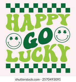 Retro St. Patrick's Day Shirts, Retro Go Lucky Checkered St Patrick's Shirts