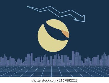 Símbolo de vector token de Stablecoin TerraUSD UST retro. El precio de la criptodivisa, el colapso de las operaciones y la crisis.