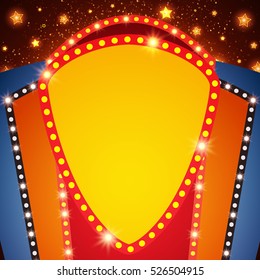 Retro stage shining banner background. Vector illustration