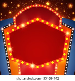 Retro stage shining banner background. Vector illustration