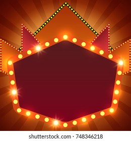 Retro stage shining banner background. Vector illustration