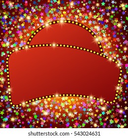 Retro stage shining banner on stars background. Vector illustration