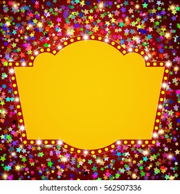 Retro stage shining banner on stars background. Vector illustration