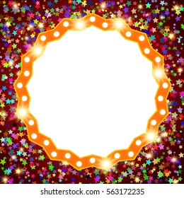 Retro stage shining banner on stars background. Vector illustration